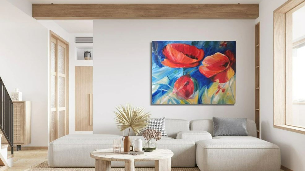 Acryl Bild Mohnblumen