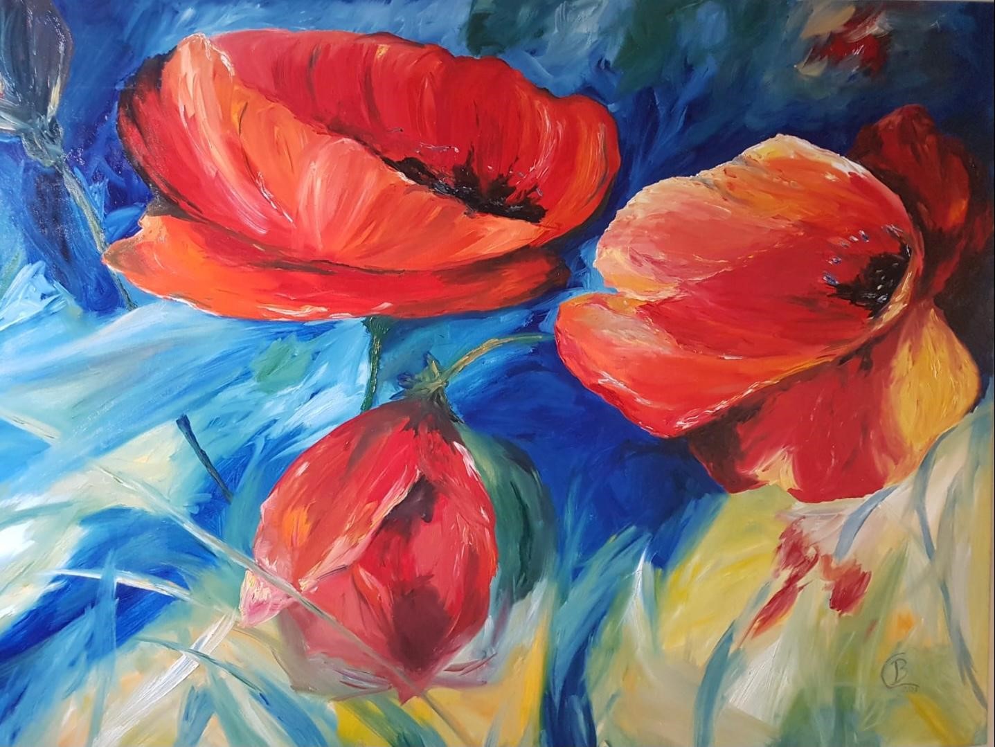 mohnblumen acryl leinwand